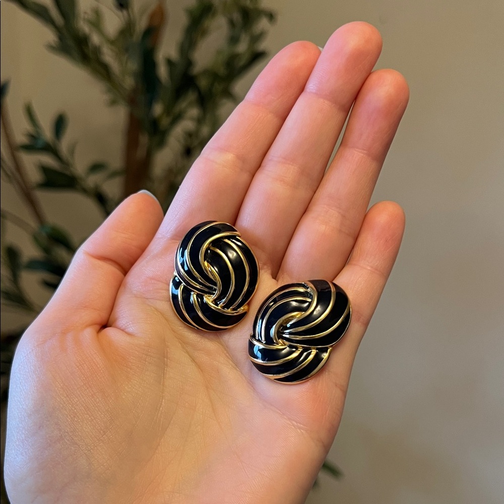 Whimsical Dark Navy and Gold Swirl Earrings